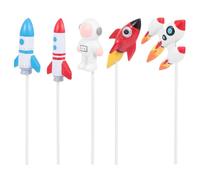 Beaupretty 5pcs Resin Birthday Cake Picks Set Space Rocket Astronaut Party Cake Toppers Blue-white Red-yellow Rockets Birthday Celebration