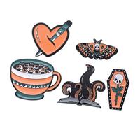 Beaupretty 5pcs Retro Halloween Brooch Pin Skeleton Badge in Alloy Material with Creative Shapes Including Heart and Butterfly, Not Easy to Deform, for Party and Daily Outfits