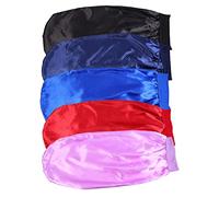 Beaupretty 5pcs Satin Sleeping Caps for Long Hair Elastic High Elasticity Bonnet Headbands Wide Brimmed Soft Night Hair Cover in Black Navy Purple Blue