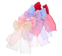 Beaupretty 5pcs Women Tulle Bow Hair Clips with Long Tails Spring Clip Soft Mesh Fabric Ribbon Barrettes for Parties Stylish Bowknot Hair Accessories