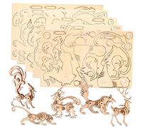 Beaupretty 5pcs Wooden Animal Puzzle Interactive DIY Jigsaws for Educational Plaything for Home Office and Parties Safe Construction with Wolf Dragon Fox Deer and Tiger Models