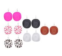 Beaupretty 6 pairs Mini Western Hat Dangle Earrings of Vintage Cowgirl Hat Earrings Black White Cow Print Pink Brown and Black for Festivals and Daily Wear