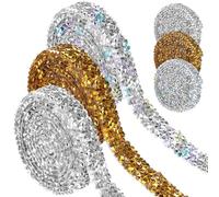 Beaupretty 6 Rolls Self Adhesive Rhinestone Ribbon 10mm Resin Bling Tape for DIY Craft Decoration, Glitter Rhinestone Strip Roll in Gold, Silver and Ab Color for Sewing and Embellishments