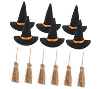 Beaupretty 6 Set Hat Mini Witches Broom Mini Witches Hat Craft Indoor Halloween Halloween Decorations Outdoor DIY Small to Tinker Wooden