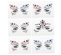 Beaupretty 6 Sheets Creative Five Pointed Star Rhinestone Eye Stickers Decorative Makeup Decals for Face Colorful Sparkly Stars for Festival DIY Art and Glamorous Style