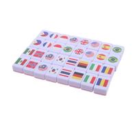 Beaupretty 64pcs National Flags Mahjong Tiles Set Portable Mini Mahjong for Players Travel-friendly Memory Matching Game Easy Family Party Strategy Board Game