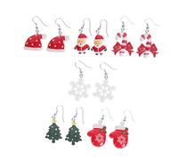 Beaupretty 6Pairs Christmas Ear Studs Unique Resin Ear Pendants Holiday Party Earrings for Women Xmas Tree Snowflake Santa Bow Glove Candy Cane Hat Decor