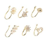 Beaupretty 6Pcs Adjustable Fake Nose Cuff for Women and Men Heart Star and Moon Designs Non Piercing Decorative Nose Jewelry with Dazzling Zirconia Stones