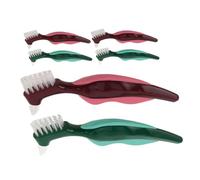 Beaupretty 6pcs Denture Toothbrush Dual Head Hard Bristle False Teeth Cleaning Brush with Non Slip Handle for Seniors Oral Care and Gum Massage