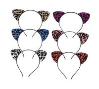 Beaupretty 6Pcs Flocking Cat Ears Hair Bands Lightweight Comfortable Hair Accessories for Leopard and Tiger Print Headbands Red Purple Silver Pink