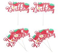 Beaupretty 6pcs Glitter Strawberry Cake Topper with Flower Picks Reusable Lightweight Strawberry Birthday Decorations for Summer Fruit Theme Parties and Berry First Birthday Cake Bunting