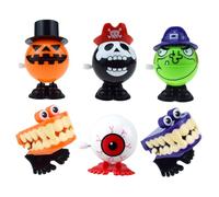 Beaupretty 6pcs Halloween Wind-Up Jumping Set for - Orange Teeth, Pumpkin, Pirate Head, Witch Eyeball - Novelty Christmas Trick Treat Walking