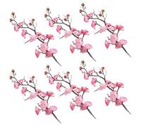 Beaupretty 6pcs Japanese Cherry Blossoms Cake Decor Plastic Cake Topper Flowers Plum Blossom Branch Shape Beautifully Designed Lightweight Photo Prop for Birthday Holiday Party