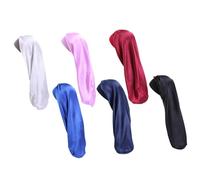 Beaupretty 6pcs Long Satin Bonnet Sleep Cap Elastic Wide Brim Hair Cap for Women Silk Turban for Night Hair Cover for Sleeping for Women