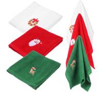 Beaupretty 6pcs Pure Cotton Christmas Face Towels Set, Assorted White, Green, Red Washcloths for Bathroom and Daily Use