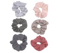 Beaupretty 6pcs Stretch Elastic Hair Tie Striped Cloth Art Ponytail Holders for Women Durable Soft Fabric Bands Grey Light Blue Pink Navy Red Black for Everyday Hair Styling