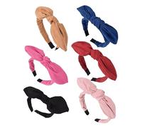 Beaupretty 6pcs Wide Bunny Ears Knot Hair Hoops for Women Soft Cloth Headbands in Black Navy Fuchsia Smoke Pink Burgundy Coffee Stylish Hair Accessories for Girls