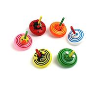 Beaupretty 6pcs Wooden Colorful Animal Top Gyroscopes for Eco Friendly Handheld with Bright Patterns Cognitive and Hand Eye Coordination Exercise Creative Fun Gift