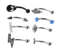 Beaupretty 8pcs Hypoallergenic Stainless Steel Eyebrow Piercing Jewelry Set for Women Retro Curved Studs with Unique Punk Designs Lightweight Comfortable Piercing Studs for Expressive