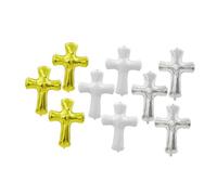 Beaupretty 9pcs Cross Shape Foil Balloons Jumbo Baptism Party Decor with White Silver Gold Colors for Shower Christian Celebration Christening Communion Religious Event Decorations