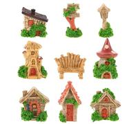 Beaupretty 9pcs Miniature Cottage House and Mini Chair Set with Mailbox Decor, Micro Landscape Dollhouse Accessories for Fairy Garden and Bookshelf Display in English Cottage Style