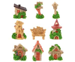 Beaupretty 9pcs Miniature Cottage House and Mini Chair Set with Mailbox Decor, Micro Landscape Dollhouse Accessories for Fairy Garden and Bookshelf Display in English Cottage Style