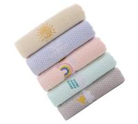 Beaupretty Absorbent Cotton Hand Towels and Face Washcloths 5pcs Set for Children, Soft Embroidered Cartoon Design, Multi-color Bath and Facial for Baby and Toddler Use