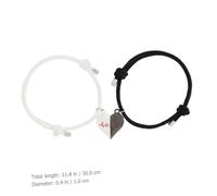 Beaupretty Adjustable Black and White Wishing Stone Couple Bracelets, Heart Charm Love Matching Wristbands for Couples and Best Friends, 1 Pair Cord Bracelets for Valentine’S Day