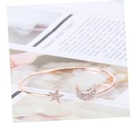 Beaupretty Adjustable Moon and Star Rhinestone Bracelet for Women Rose Gold Open Bangle with Shining Sparkle Fashionable Jewelry for Parties Daily Wear and Travel Accessories
