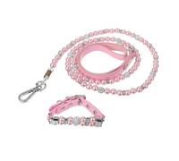 Beaupretty Adjustable Pearl Rhinestone Dog Collar Leash for Small Puppies PU Traction Rope for Comfortable Walking Stylish Pet Accessory for Outdoor Training and Festive Occasions