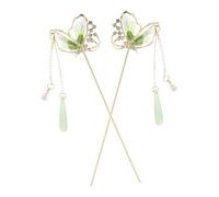 Beaupretty Ancient Style Green Butterfly Hairpin Vintage Tassel Hair Stick Women Chinese Hairpin Accessory