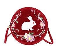 Beaupretty Antique Embroidered Corduroy Cross Body Bag Round Shape Pouch for Women Vintage Chinese Style Shoulder Bag Breathable Velvet Handbag Suitable for Gifts and Daily Use