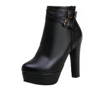 Beaupretty Autumn Winter Women's High Heel Boots Fashion Ankle Boots Thick Heel and Metal Buckle
