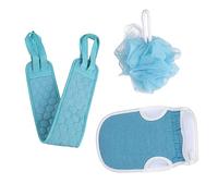 Beaupretty Back-pulling Towel and Bath Rub Ball 3pcs Kit with Thickened Exfoliating Back Strip and Rubbing Gloves for Deep Skin Cleansing Summer Bathing Care