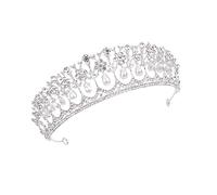 Beaupretty Baroque Rhinestone Tiara Crown Alloy Headband Crystal Pearl Princess Headdress for Wedding Party Engagement Photo Prop (White)