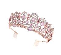 Beaupretty Beautiful Bride Crown Chic Rose Gold and Pink Wedding Headdress for Women Stunning Photography Accessories for Parties and Special Occasions Design