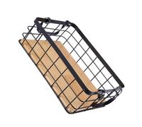 Beaupretty Black Household Storage Basket Rectangular Iron Wire with Wooden Base Double Handle Simple Design Sorting Organizing Kitchen Storage