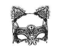 Beaupretty Black Lace Cat Ear Headband Set 2 Pieces Delicate Lace Eye Patch Cosplay Hair Accessories for Women Party Masquerade Halloween