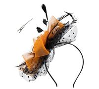 Beaupretty Black Orange Mesh Head Dress Hair Clip for Wedding Halloween Cosplay, Delicate Multi-Function Party Hairband Accessory for Cocktail and Tea Parties
