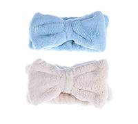 Beaupretty Bow Makeup Headband Headwraps Elastic Microfiber SPA Hairband Towel for Women,Men,2pcs(Blue+White)