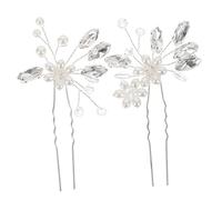 Beaupretty Bridal Flower Hair Accessories 2pcs Rhinestone Pearl Hairpin Wedding Hair Clips for Women