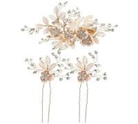 Beaupretty Bridal Hair Fork with Pearl Flower and Rhinestone Accents Lightweight Wedding Hairpins for Brides Elegant Alloy Headdress Trio for Banquets and Proms