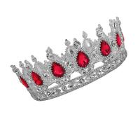 Beaupretty Bride Crown for Wedding, Silver Baroque Large round Tiara with Red Teardrop Rhinestones, Bridal Headwear Hair Accessory for Formal Dresses and Wedding Events