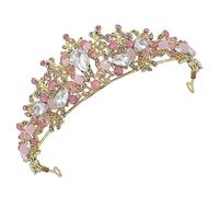 Beaupretty Bride Crown for Women Handmade Pink Crystal Wedding Headdress Fashion Headwear and Party Hair Ornament for Weddings and Special Occasions