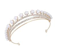 Beaupretty Bride Wedding Crown Headdress for Women, Crystal Pearl Golden