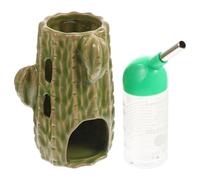 Beaupretty Cactus Ceramic 2-in-1 Adjustable 80ml Standing Hamster Water Bottle with Stand Holder for Small Animals Chinchilla Supply Vertical Drinking Feeder for Glass Tank