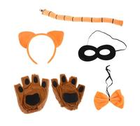 Beaupretty Cat Costume Set with Soft Cat Ears Headband Plush Tail Bow Tie Paw Gloves Black Mask for Masquerade Halloween Birthday Cosplay Accessories Comfortable and Easy to Wear