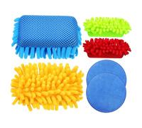 Beaupretty Chenille Car Cleaning Sponge Set 4pcs Multi-Color + 2 Blue 6-inch Pocket Wax Applicator Pads Auto Wash Sponge for Vehicle Detailing and Exterior Care
