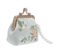 Beaupretty Chinese Brocade Mini Wallet Embroidery Lock Clutch Bag Floral Print Purse for Women Compact Coin Pouch Travel Makeup Bag Small Key Organizer