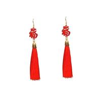 Beaupretty Chinese Style Tassel Eardrop Earrings with Fortune Character Long Red Bride Jewelry for Women for Weddings and Festivals Unique and Rhinestone Design